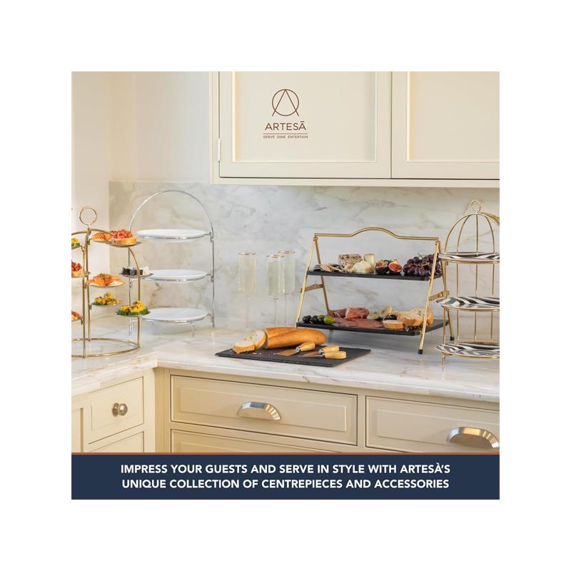 Artesa Brass Canape Serving Tree Serving Stand With Removable Metal Trays For Appetisers Nibbles And Dinner Parties Gold