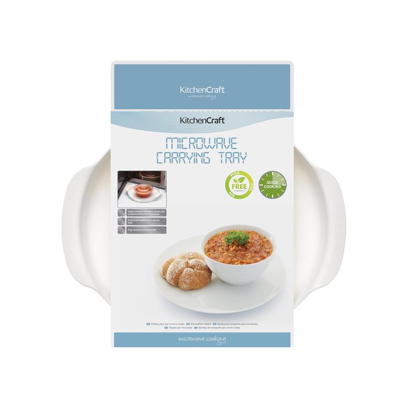 KitchenCraft Microwave Tray 23cm With Contoured Handles Non-Slip Feet Round Plastic White