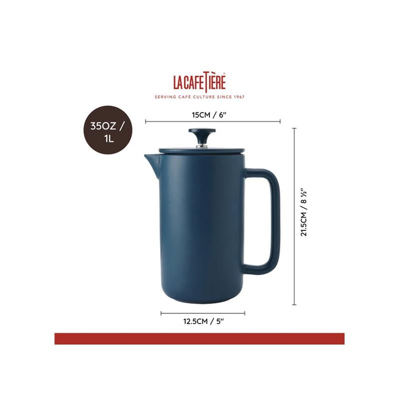 La Cafetiere Arezzo 8 Cup Cafetiere French Press Coffee Maker Ceramic Stoneware Large 1 Litre Navy