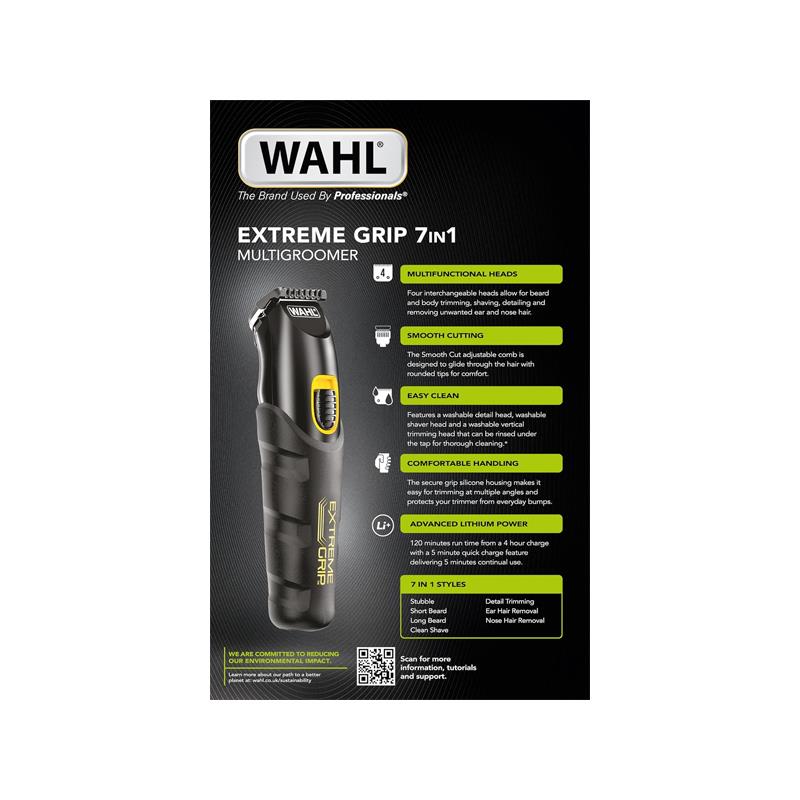Wahl Extreme Grip 7-In-1 Multigroomer Nose Hair Beard Trimmer Body Trimming & Grooming Set - Black