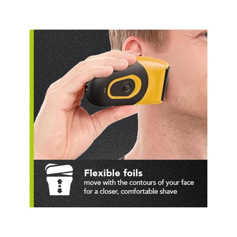 Wahl Extreme Grip Rechargeable Travel Shaver Men's Electric Cordless Foil Shaver Flexible Foils Quick Groom 60 Min Run Time Lithium LED Charge Yellow/Black