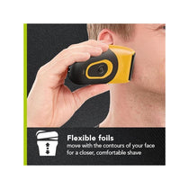 Wahl Extreme Grip Rechargeable Travel Shaver Men's Electric Cordless Foil Shaver Flexible Foils Quick Groom 60 Min Run Time Lithium LED Charge Yellow/Black