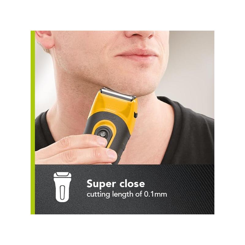 Wahl Extreme Grip Rechargeable Travel Shaver Men's Electric Cordless Foil Shaver Flexible Foils Quick Groom 60 Min Run Time Lithium LED Charge Yellow/Black