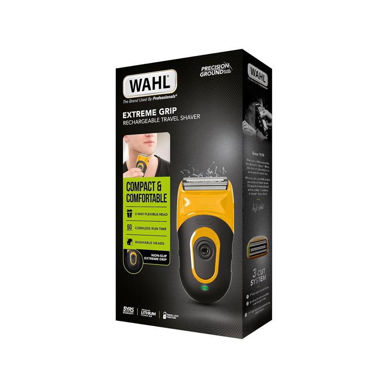 Wahl Extreme Grip Rechargeable Travel Shaver Men's Electric Cordless Foil Shaver Flexible Foils Quick Groom 60 Min Run Time Lithium LED Charge Yellow/Black