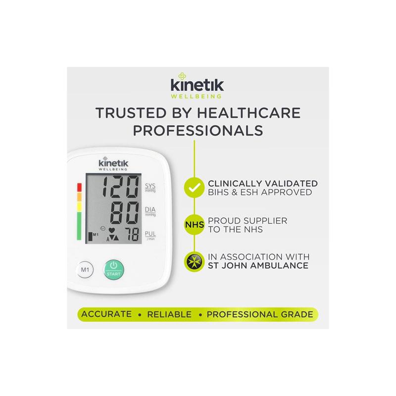 Kinetik Wellbeing Blood Pressure Monitor Fully Automatic Upper Arm BP Monitor 30 Memory Standard Cuff 22-32cm White