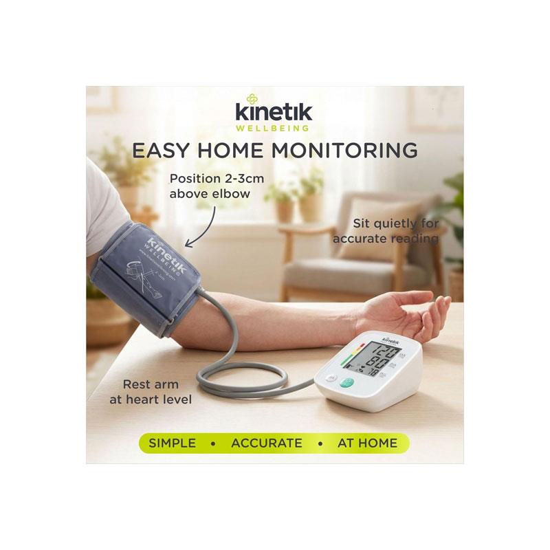 Kinetik Wellbeing Blood Pressure Monitor Fully Automatic Upper Arm BP Monitor 30 Memory Standard Cuff 22-32cm White