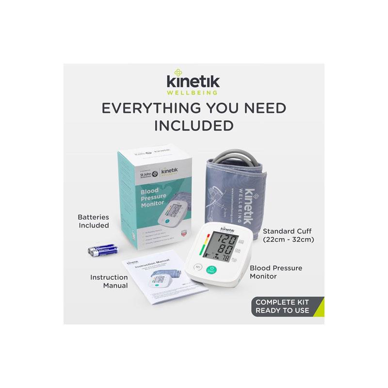 Kinetik Wellbeing Blood Pressure Monitor Fully Automatic Upper Arm BP Monitor 30 Memory Standard Cuff 22-32cm White
