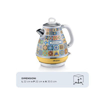 Ariete Positano Electric Jug Kettle Stainless Steel Painted Steel Retro Italian Tile Design 2000W 1.7 Litre Multicolour