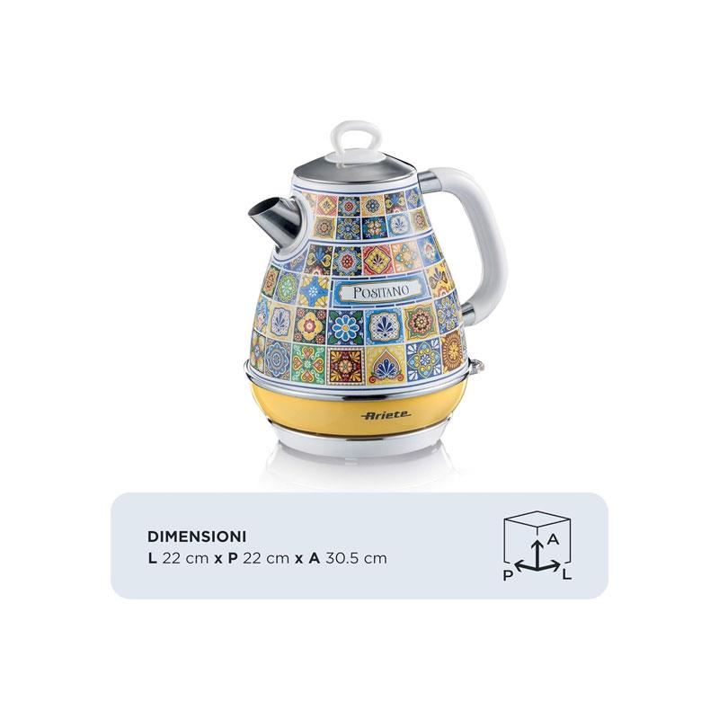Ariete Positano Electric Jug Kettle Stainless Steel Painted Steel Retro Italian Tile Design 2000W 1.7 Litre Multicolour