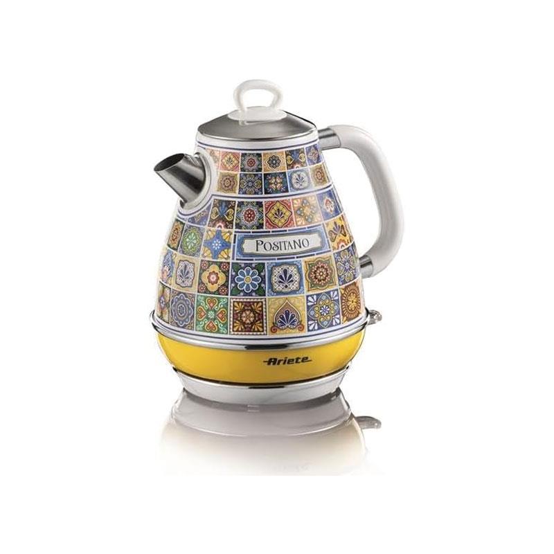 Ariete Positano Electric Jug Kettle Stainless Steel Painted Steel Retro Italian Tile Design 2000W 1.7 Litre Multicolour