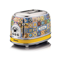 Ariete Positano 2 Slice Toaster 6 Levels of Gilding Crumb Tray Defrost Function Automatic Ejection Painted Steel Retro Italian Tile Design 810W Multicolour