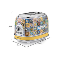 Ariete Positano 2 Slice Toaster 6 Levels of Gilding Crumb Tray Defrost Function Automatic Ejection Painted Steel Retro Italian Tile Design 810W Multicolour