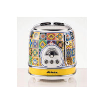 Ariete Positano 2 Slice Toaster 6 Levels of Gilding Crumb Tray Defrost Function Automatic Ejection Painted Steel Retro Italian Tile Design 810W Multicolour