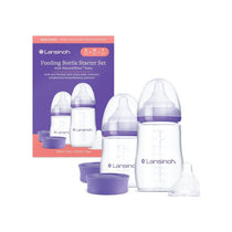 Lansinoh Feeding Bottle Starter Set Anti Colic Teat 160ml & 240ml Feeding Bottles 3 Naturalwave Silicone Teats Purple