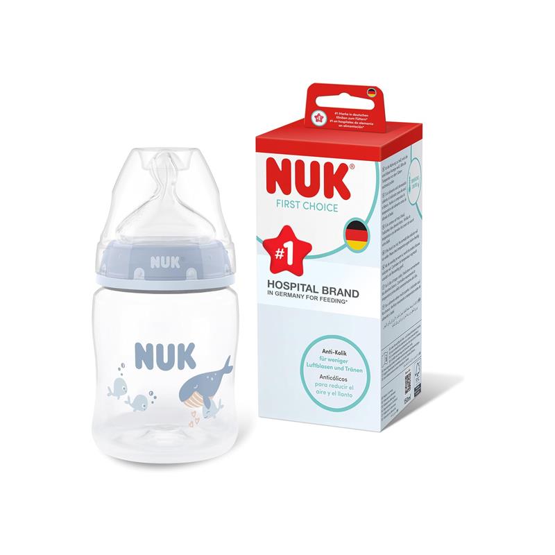 NUK First Choice Baby Bottle 150ml Boy Anti Colic Feeding Bottle PP Temperature Control Indicator 0+ Months Whale Main image