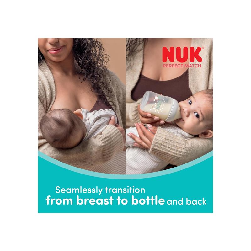 NUK Perfect Match Baby Bottle 150ml Anti Colic Feeding Bottle Temperature Control Indicator 0+ Months Monkey