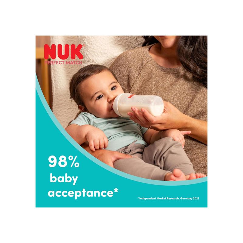 NUK Perfect Match Baby Bottle 150ml Anti Colic Feeding Bottle Temperature Control Indicator 0+ Months Monkey