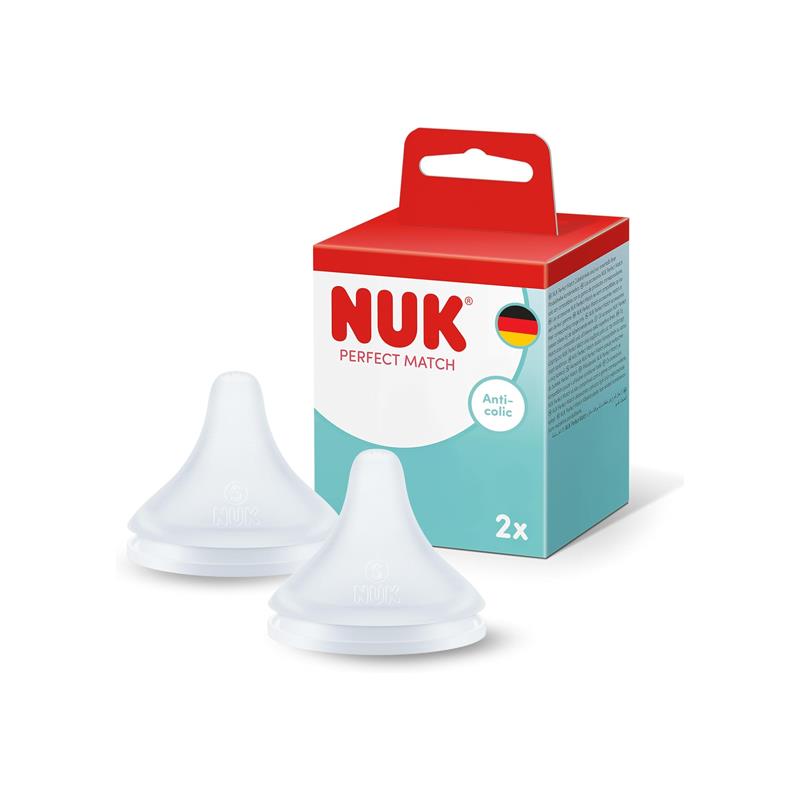 NUK Perfect Match Baby Bottle Teats Anti Colic Feeding Bottle Teats Silicone Medium 3+ Months 2 Count White Main image