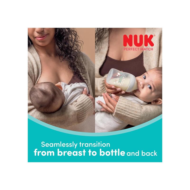 NUK Perfect Match Baby Bottle Teats Anti Colic Feeding Bottle Teats Silicone Flow Control 6+ Months 2 Count White