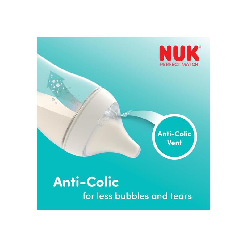 NUK Perfect Match Baby Bottle Teats Anti Colic Feeding Bottle Teats Silicone Flow Control 6+ Months 2 Count White