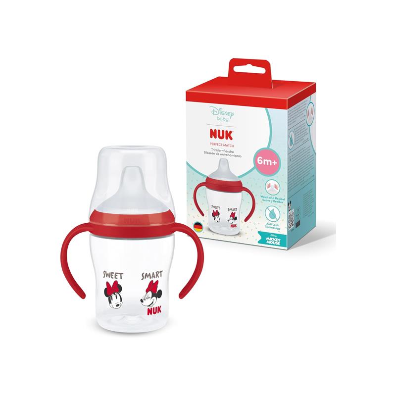 NUK Perfect Match Learner Bottle 150ml Leak Proof Sippy Cup Toddler Bottle Anti-Slip Handles 6+ Months Minnie Mouse
