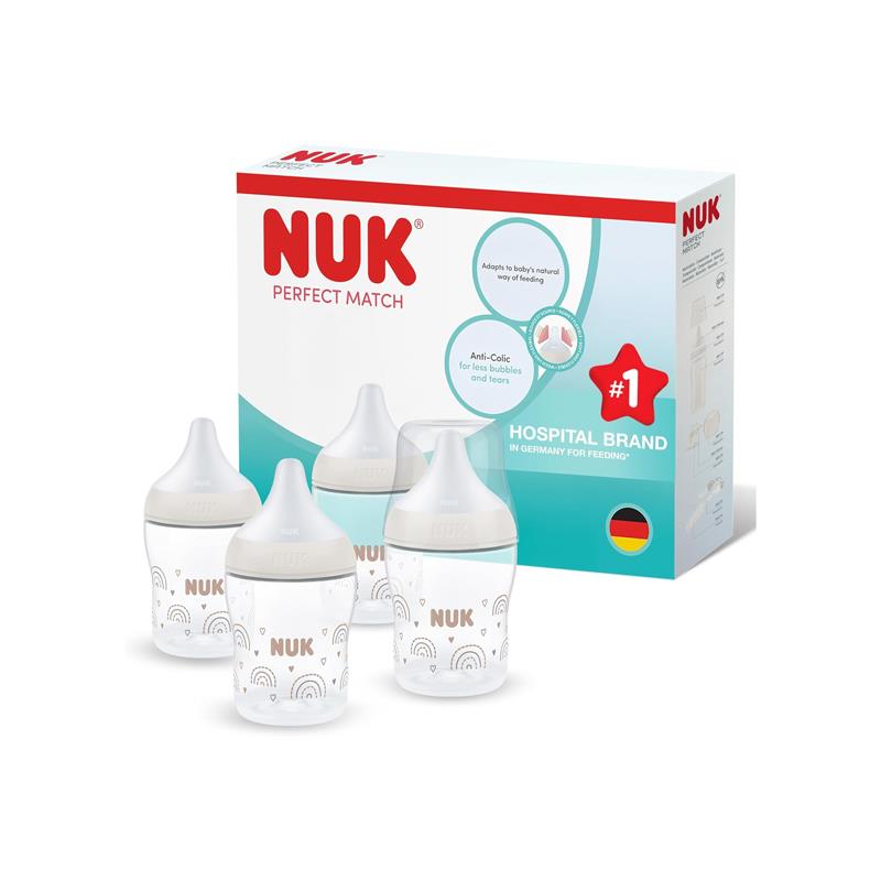 NUK Perfect Match Newborn Baby Bottle Set 4 x 150ml Anti Colic Feeding Bottle PP Temperature Control Indicator 0+ Months Rainbow Main image