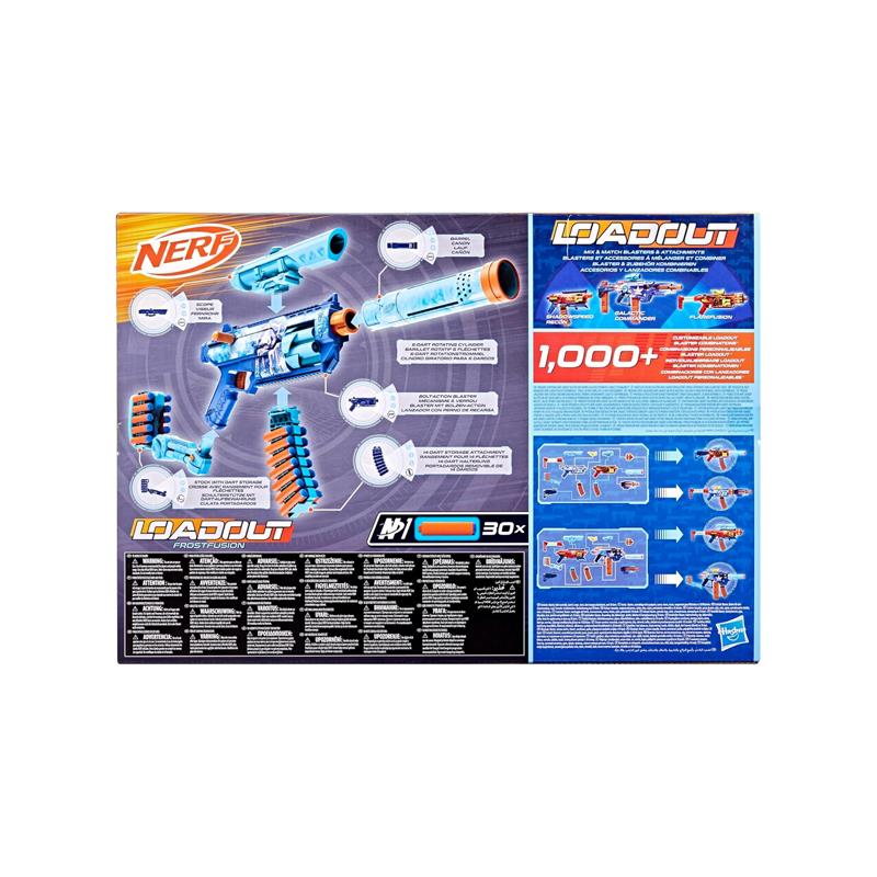 Nerf Loadout FrostFusion Blaster And 30 N1 Darts 4 Interchangeable Attachment Accessories Toys Multicolour