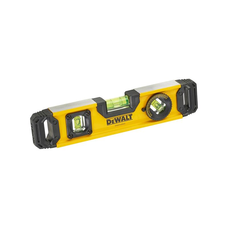 Dewalt Magnetic Torpedo Level 25cm/10 Inch Aluminium Body With Rare Earth Magnets V-Groove Base Accuracy To 0.5mm/m Black And Yellow Main image