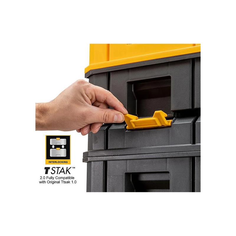 Dewalt TSTAK 2.0 VI Deep Tool Storage Case Heavy Duty 23 Litres IP54 Rated Waterseal 30 Kg Weight Capacity Metal Latches No Tote Yellow/Black