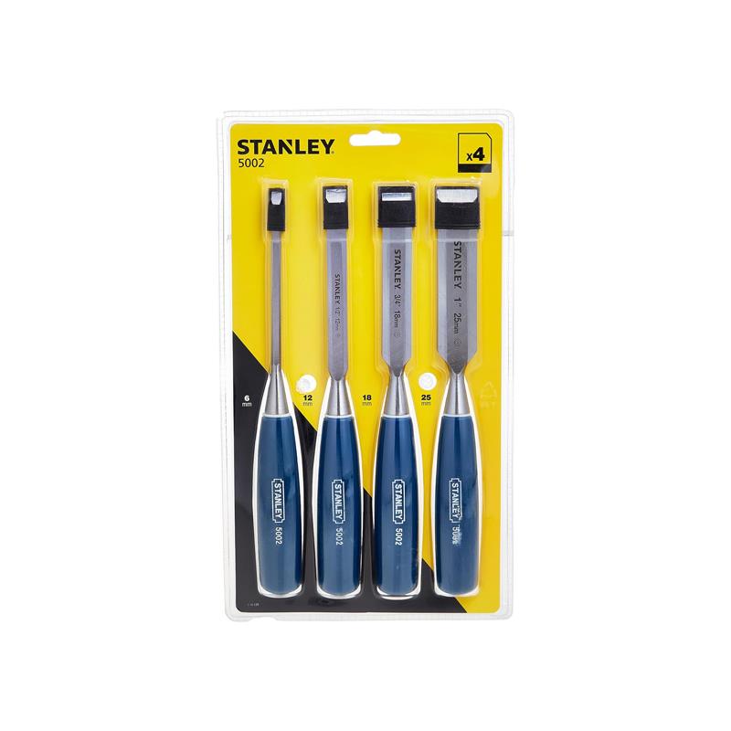 Stanley 5002 Series Wood Chisel Set of 4 Steel Blade 6/12/18/25mm Silver/Blue