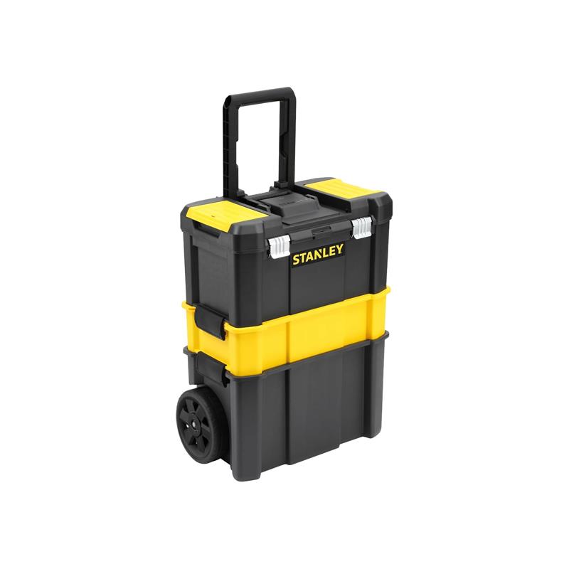 Stanley Essential Rolling Workshop Toolbox 3-In1 Stackable Units With Metal Latches Black And Yellow Main image