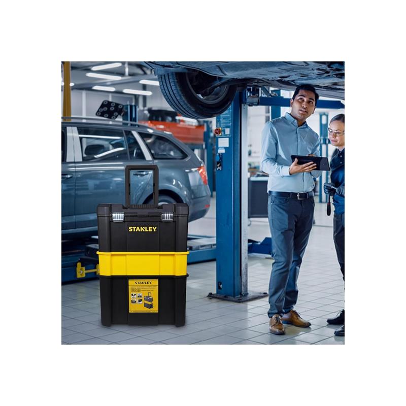 Stanley Essential Rolling Workshop Toolbox 3-In1 Stackable Units With Metal Latches Black And Yellow