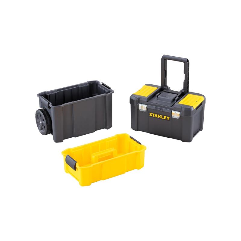 Stanley Essential Rolling Workshop Toolbox 3-In1 Stackable Units With Metal Latches Black And Yellow