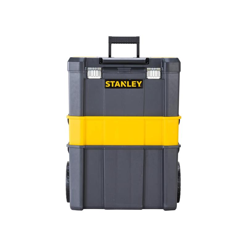 Stanley Essential Rolling Workshop Toolbox 3-In1 Stackable Units With Metal Latches Black And Yellow