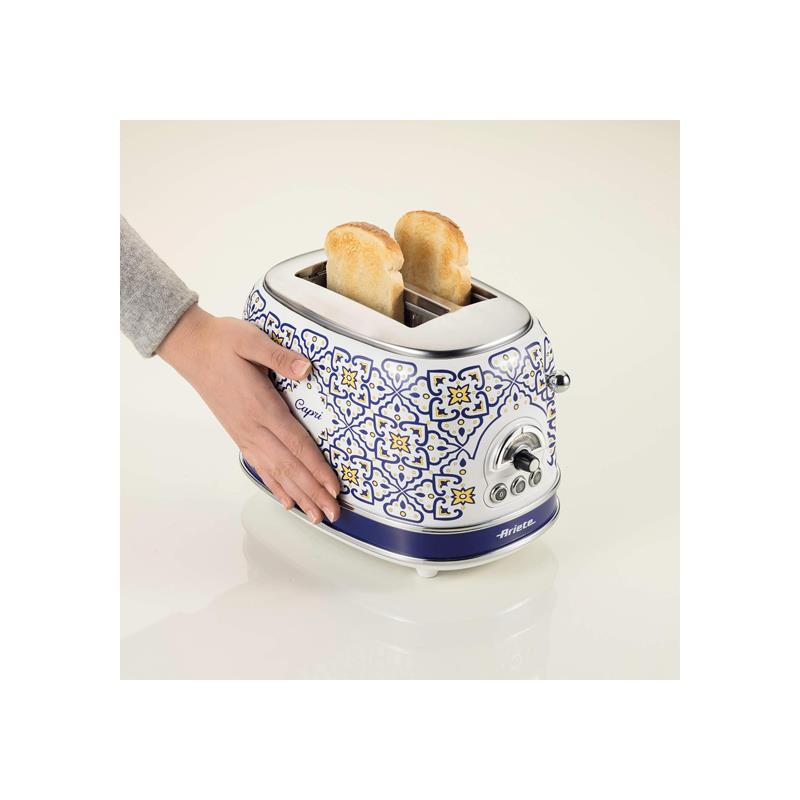 Ariete 2 Slice Toaster Wide Slots 6 Burning Levels Defrosting Heating Auto Eject Crumb Tray Stainless Steel 815W Capri