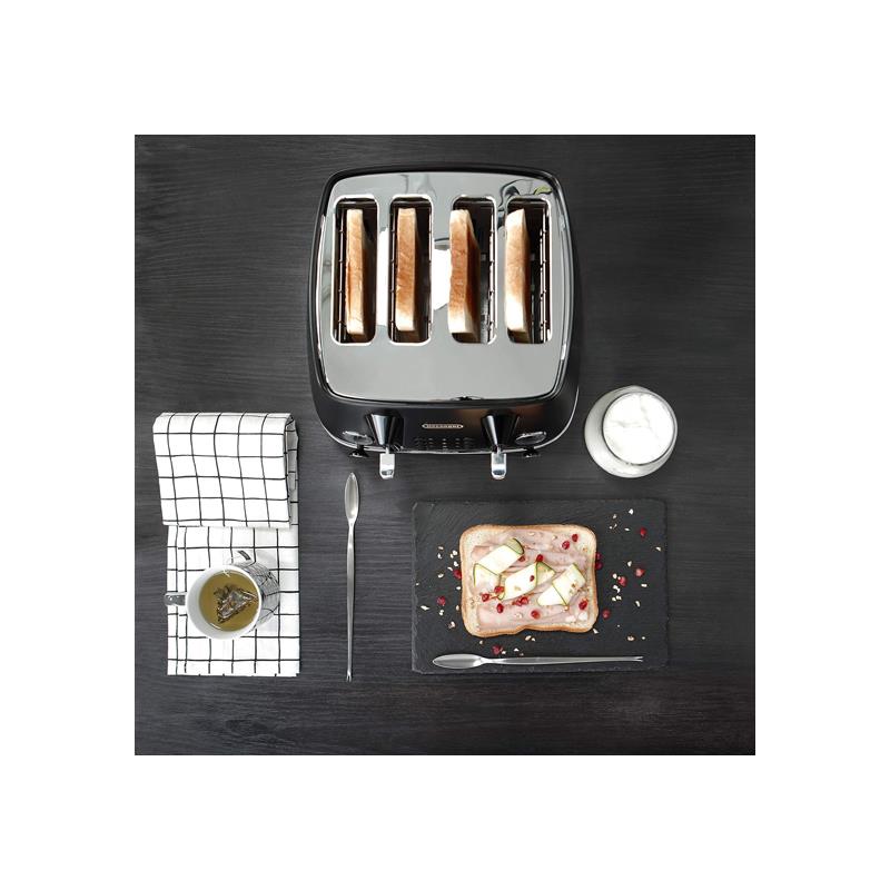 Delonghi Distinta X Moments 4 Slice Toaster 6 Browning Settings Reheat Defrost Cancel Functions Pull Crumb Tray 1800W Black