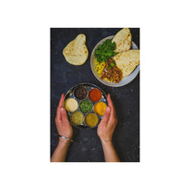 KitchenCraft World of Flavours Indian Spice Box For Masala Dabba 7 Spice Pots Large Spice Cover Lid Stainless Steel Silver