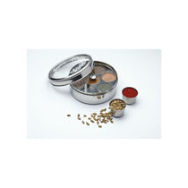 KitchenCraft World of Flavours Indian Spice Box For Masala Dabba 7 Spice Pots Large Spice Cover Lid Stainless Steel Silver