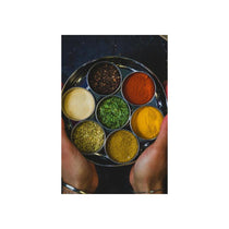 KitchenCraft World of Flavours Indian Spice Box For Masala Dabba 7 Spice Pots Large Spice Cover Lid Stainless Steel Silver