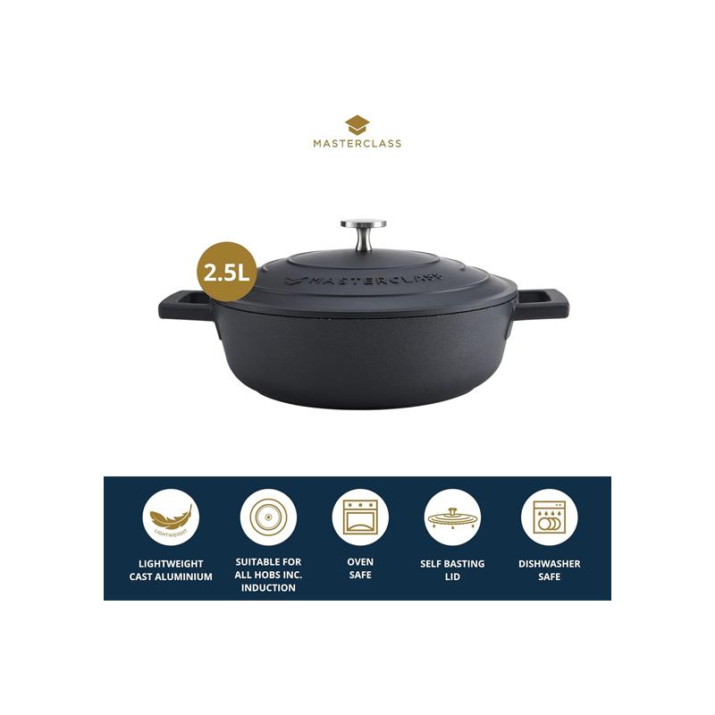 MasterClass Shallow Casserole Dish 24cm/2.5 Litre Metal Cast Aluminium Black Secondary image