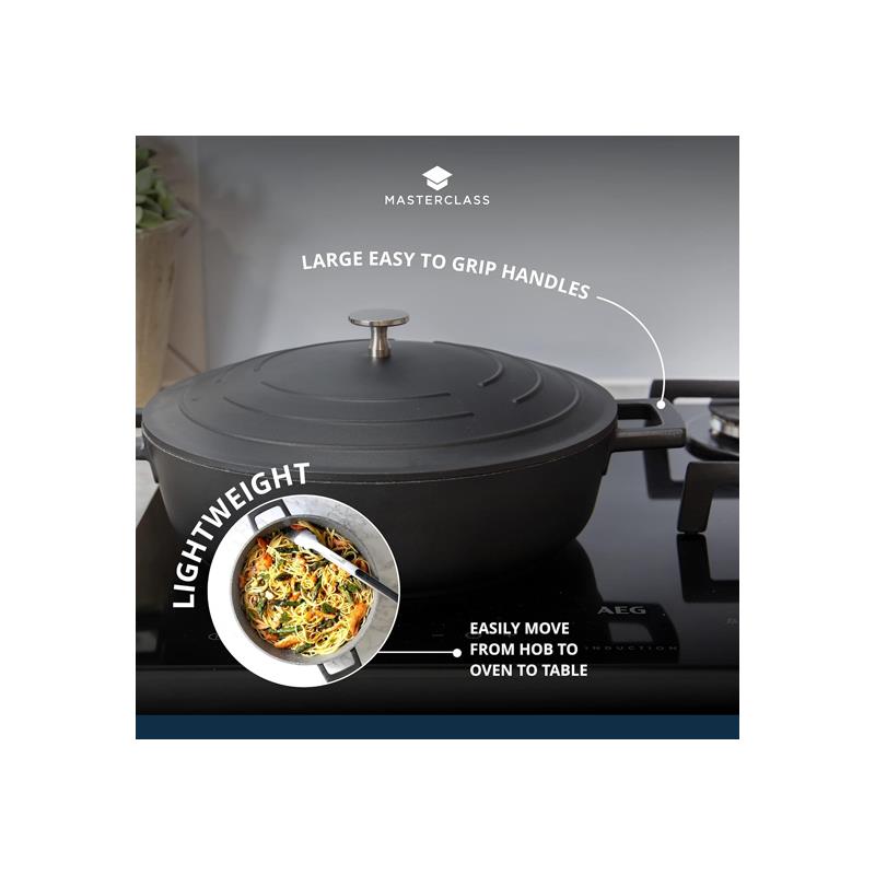 MasterClass Shallow Casserole Dish 24cm/2.5 Litre Metal Cast Aluminium Black