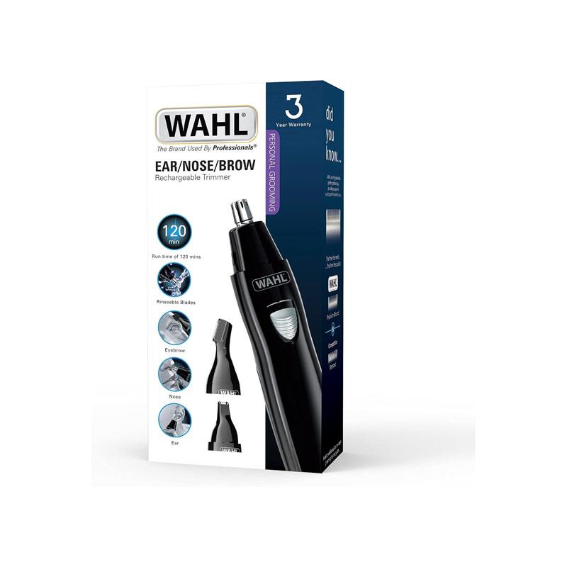 Wahl 3 In 1 Personal Trimmer Ear Nose Eyebrow Facial Hair Trimmer Rechargeable Washable Heads Black
