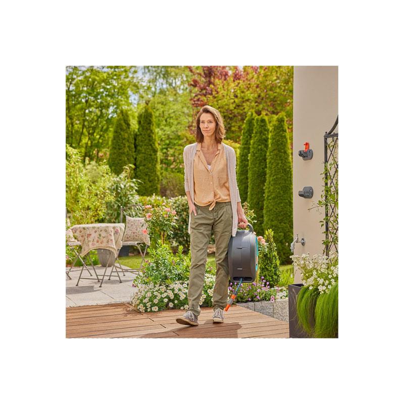 Gardena Dual Hose Box M/L With 25m Hose Ready-To-Use For Floor Or Wall Installation Dark Grey/Turquoise/Orange