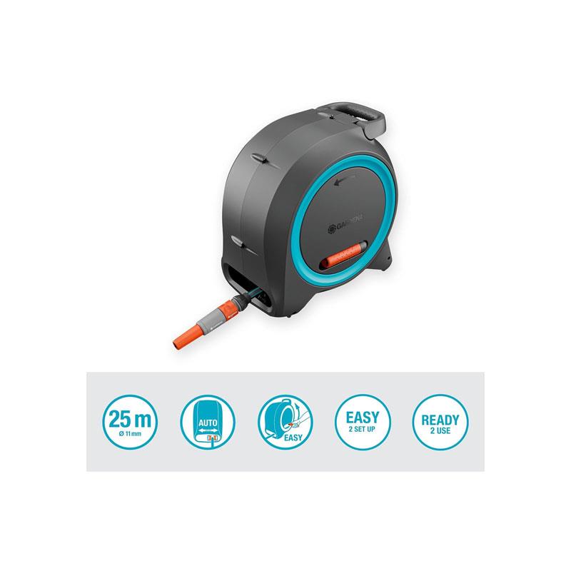 Gardena Dual Hose Box M/L With 25m Hose Ready-To-Use For Floor Or Wall Installation Dark Grey/Turquoise/Orange