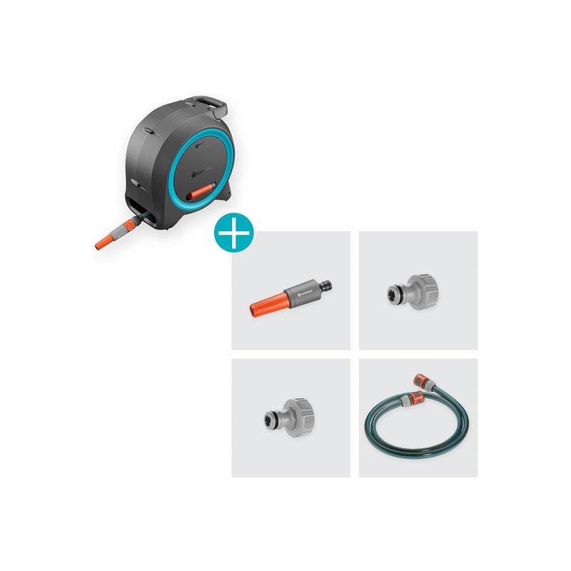 Gardena Dual Hose Box M/L With 25m Hose Ready-To-Use For Floor Or Wall Installation Dark Grey/Turquoise/Orange