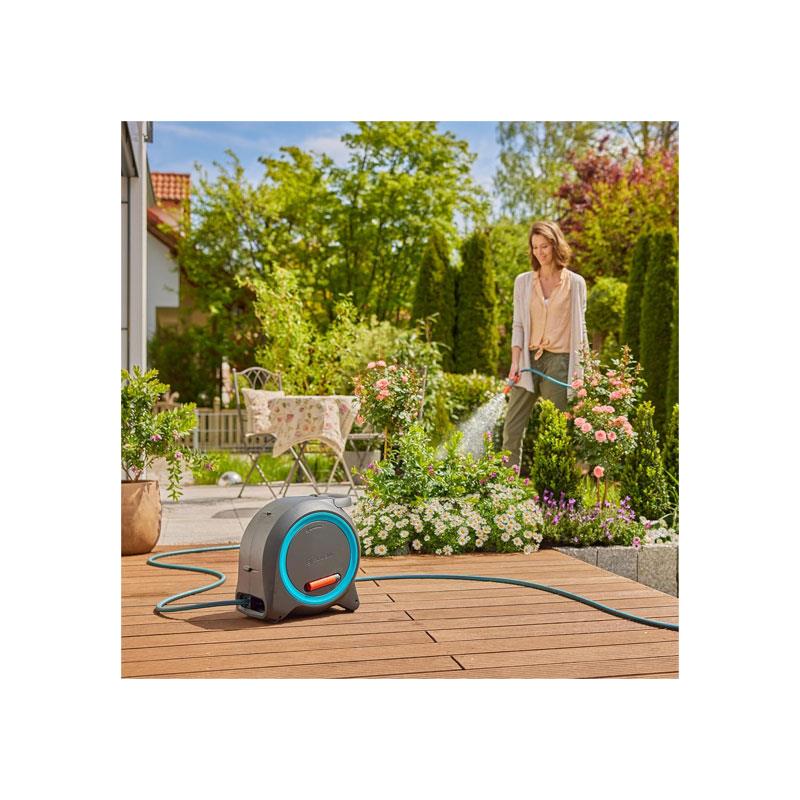 Gardena Dual Hose Box M/L With 25m Hose Ready-To-Use For Floor Or Wall Installation Dark Grey/Turquoise/Orange