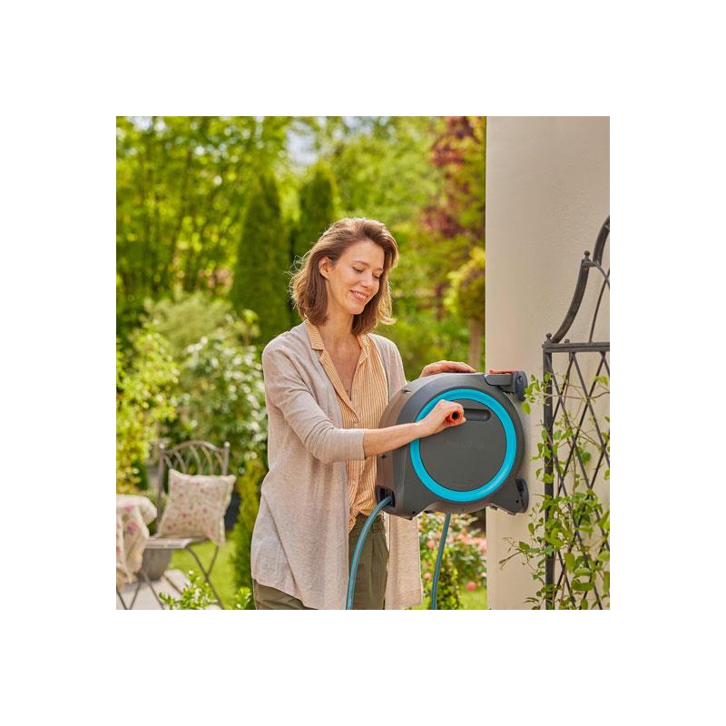Gardena Dual Hose Box M/L With 25m Hose Ready-To-Use For Floor Or Wall Installation Dark Grey/Turquoise/Orange