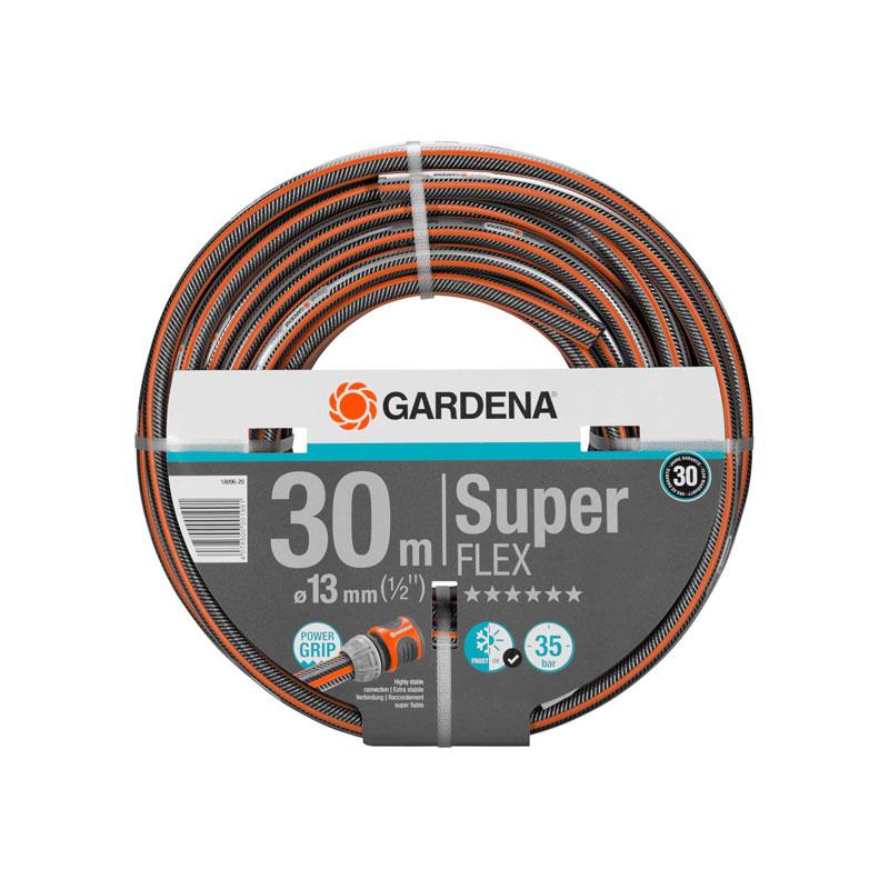 Gardena Premium SuperFLEX Hose 13mm (1/2') 30m Garden Hose With Power Grip Profile 35 Bar Burst Pressure Orange/Black/Silver