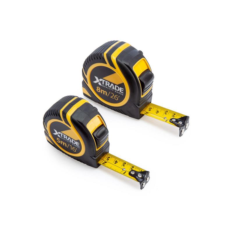 XTrade Metric/Imperial Tape Measure 8M/26' + 5m/16' Twinpack Black/Yellow Main image