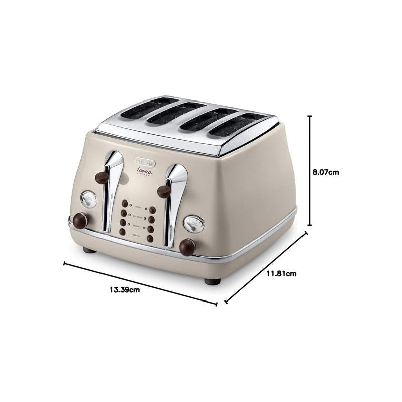 Delonghi Icona Vintage 4 Slice Toaster Variable Browning Control Reheat Defrost Bagel Cancel Buttons 1800W Beige Secondary image